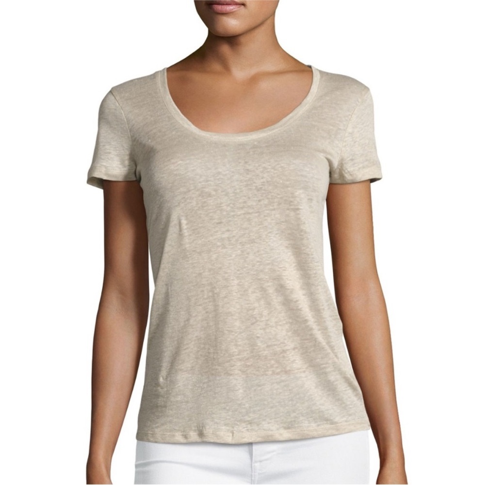 Majestic Paris for Neiman Marcus Linen Short Sleeve Top Sz Medium Tan Beige